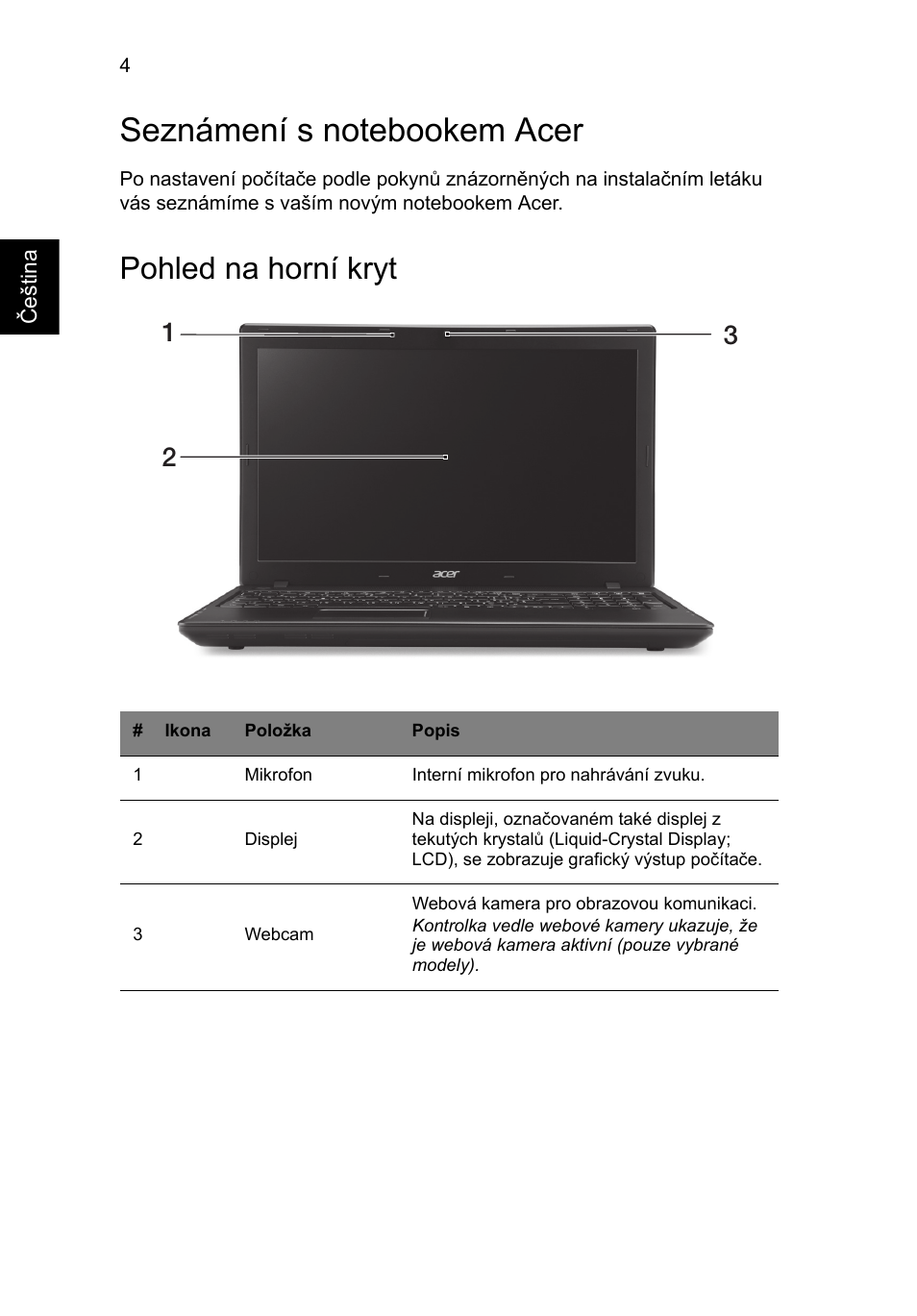 Seznámení s notebookem acer, Pohled na horní kryt | Acer TravelMate P453-MG User Manual | Page 152 / 312