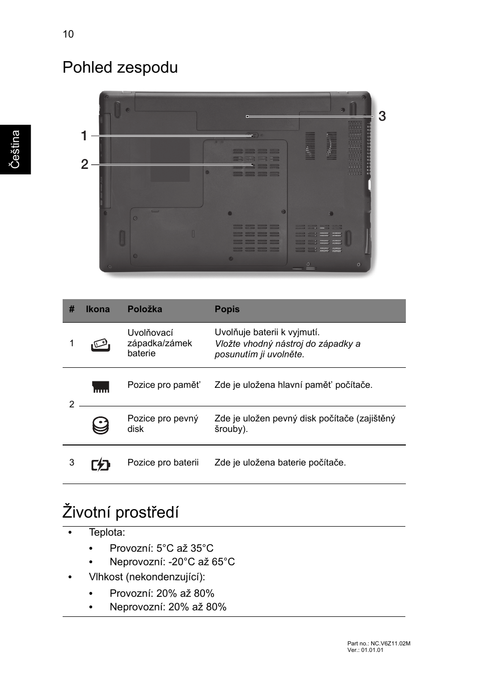 Pohled zespodu, Životní prostředí, Pohled zespodu životní prostředí | Acer TravelMate P453-MG User Manual | Page 158 / 312