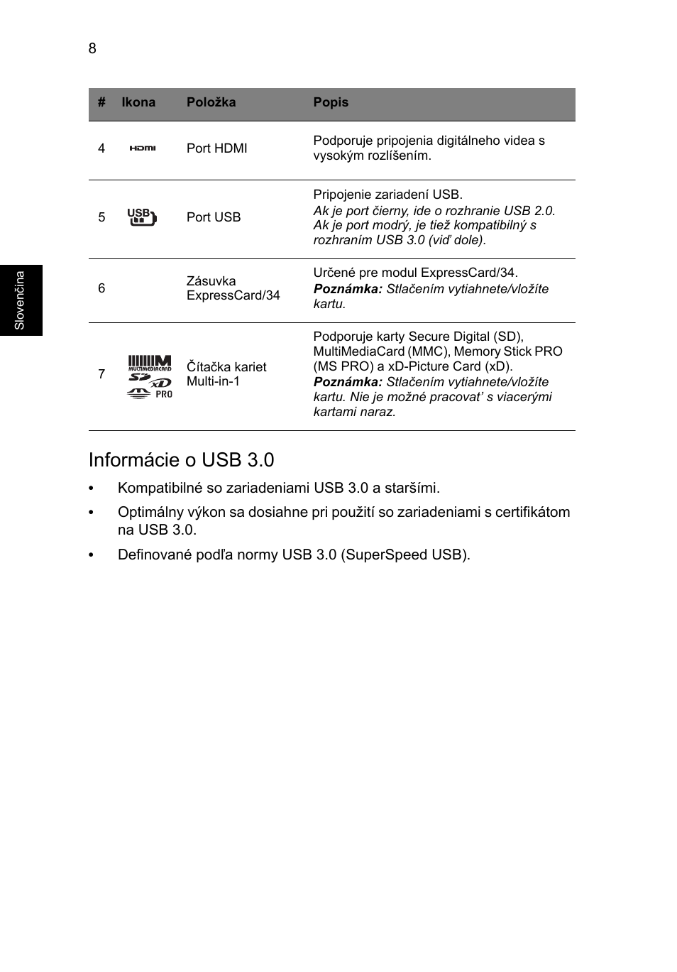 Informácie o usb 3.0 | Acer TravelMate P453-MG User Manual | Page 166 / 312