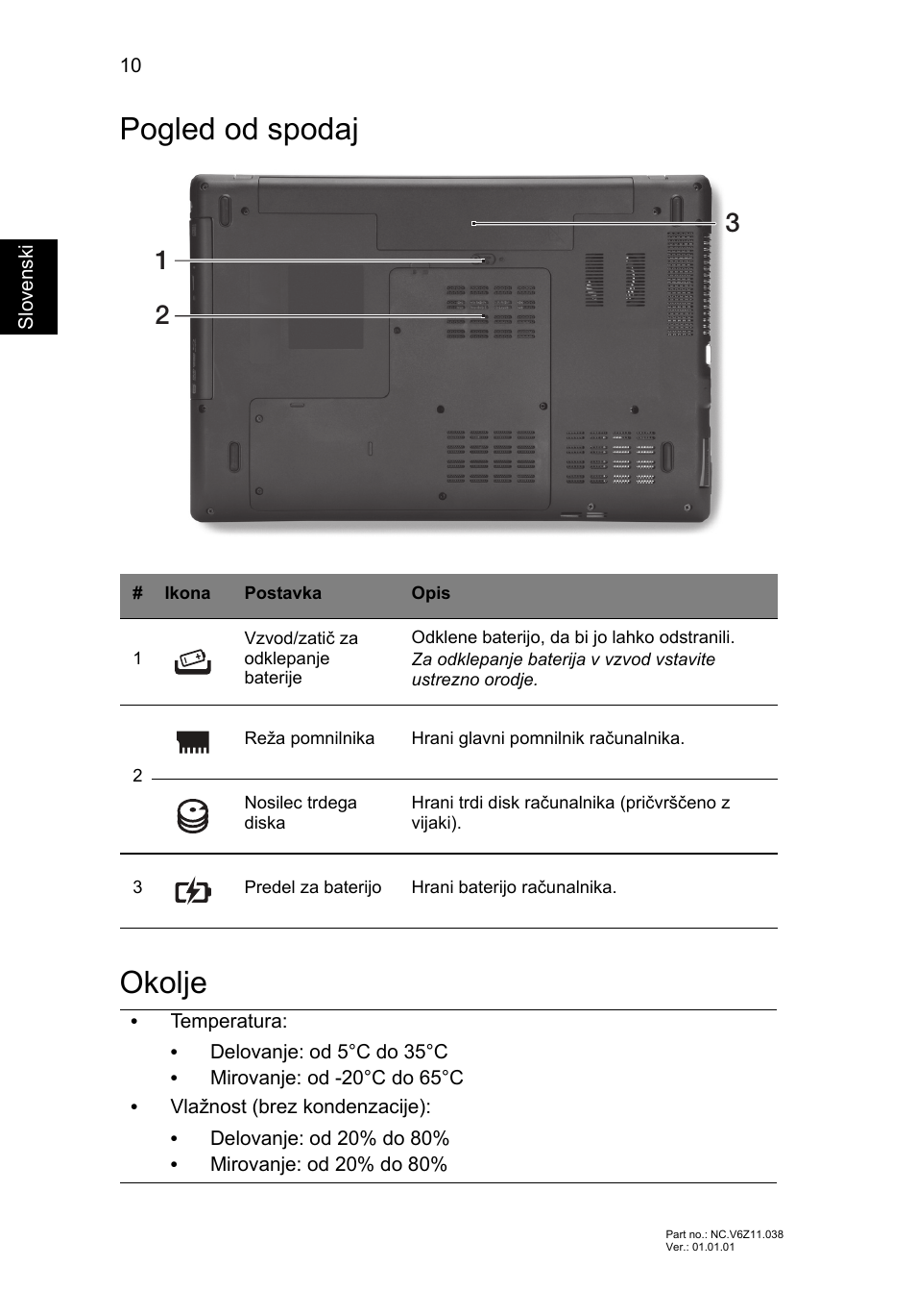 Pogled od spodaj, Okolje, Pogled od spodaj okolje | Acer TravelMate P453-MG User Manual | Page 178 / 312