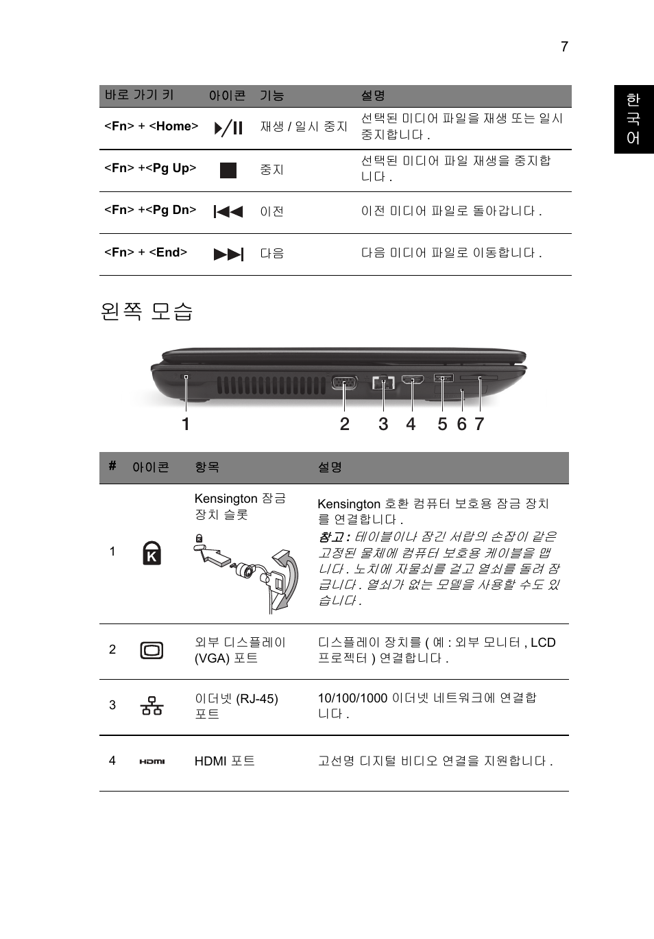 왼쪽 모습 | Acer TravelMate P453-MG User Manual | Page 269 / 312