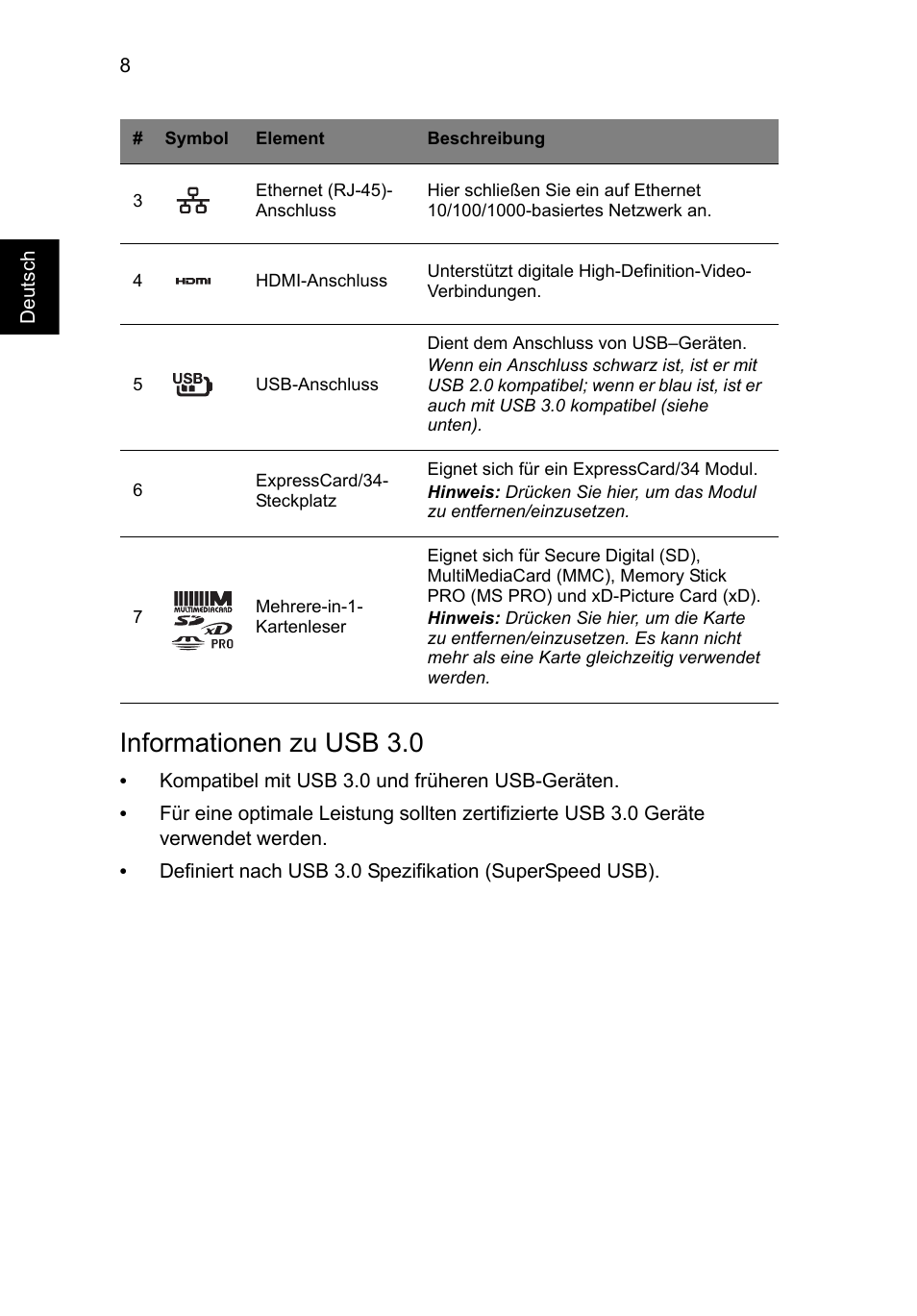 Informationen zu usb 3.0 | Acer TravelMate P453-MG User Manual | Page 30 / 312