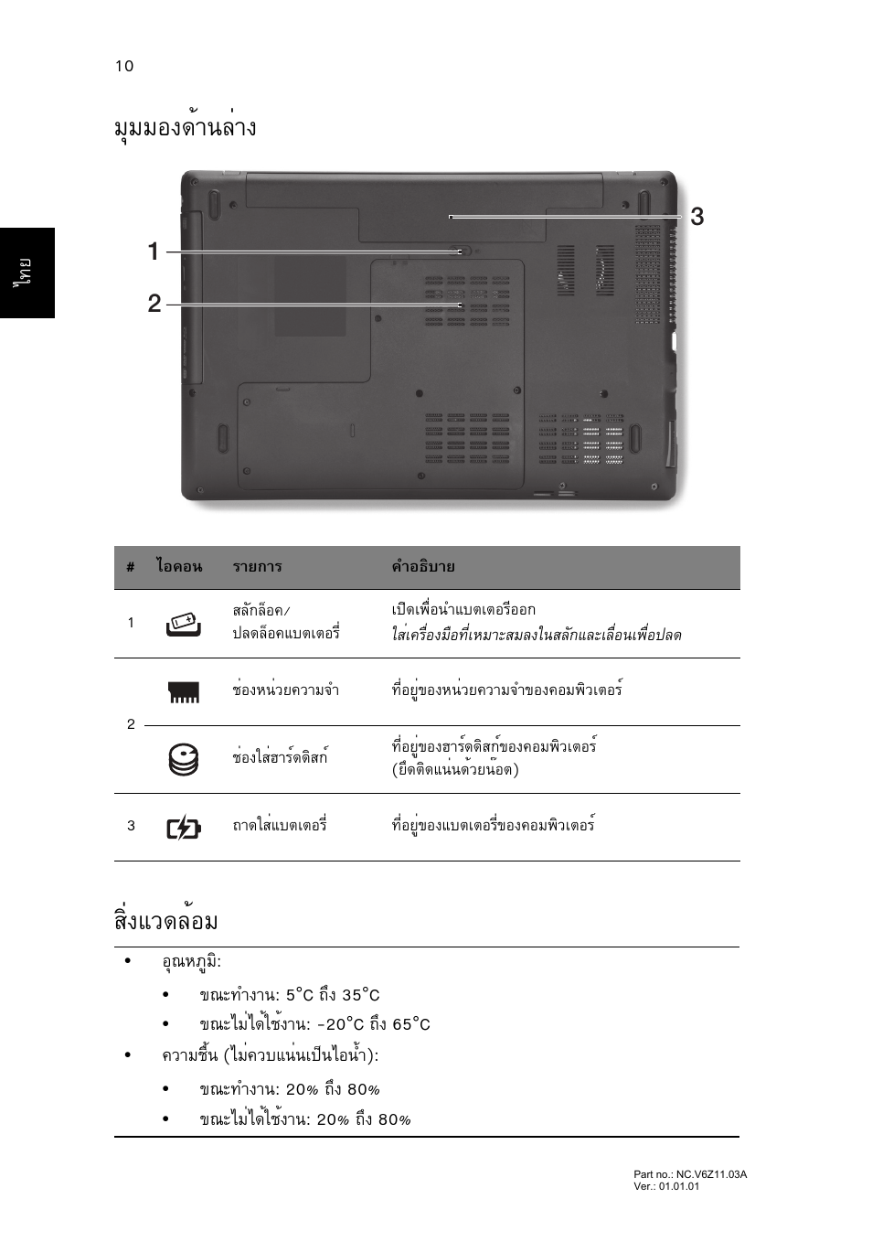 มุมมองด้านล่าง, สิ่งแวดล้อม, Бшббн§´йт¹еит§ кфи§бз´ейнб | Acer TravelMate P453-MG User Manual | Page 312 / 312