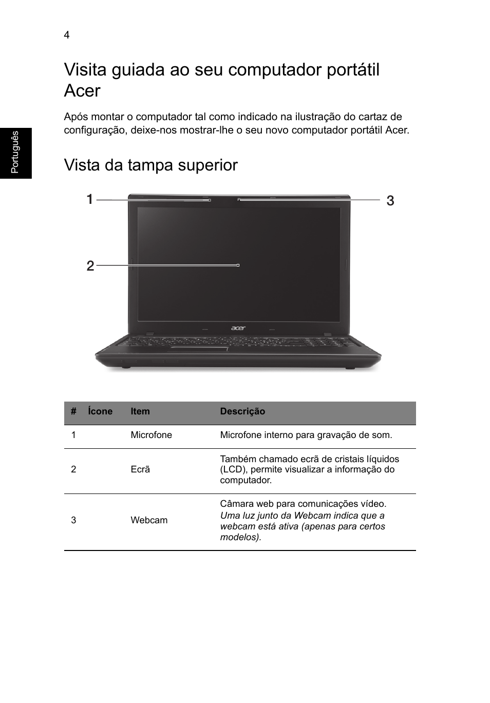 Visita guiada ao seu computador portátil acer, Vista da tampa superior | Acer TravelMate P453-MG User Manual | Page 60 / 312