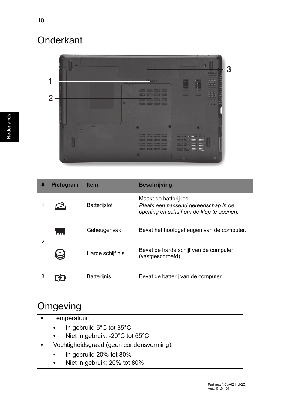 Onderkant, Omgeving, Onderkant omgeving | Acer TravelMate P453-MG User Manual | Page 76 / 312