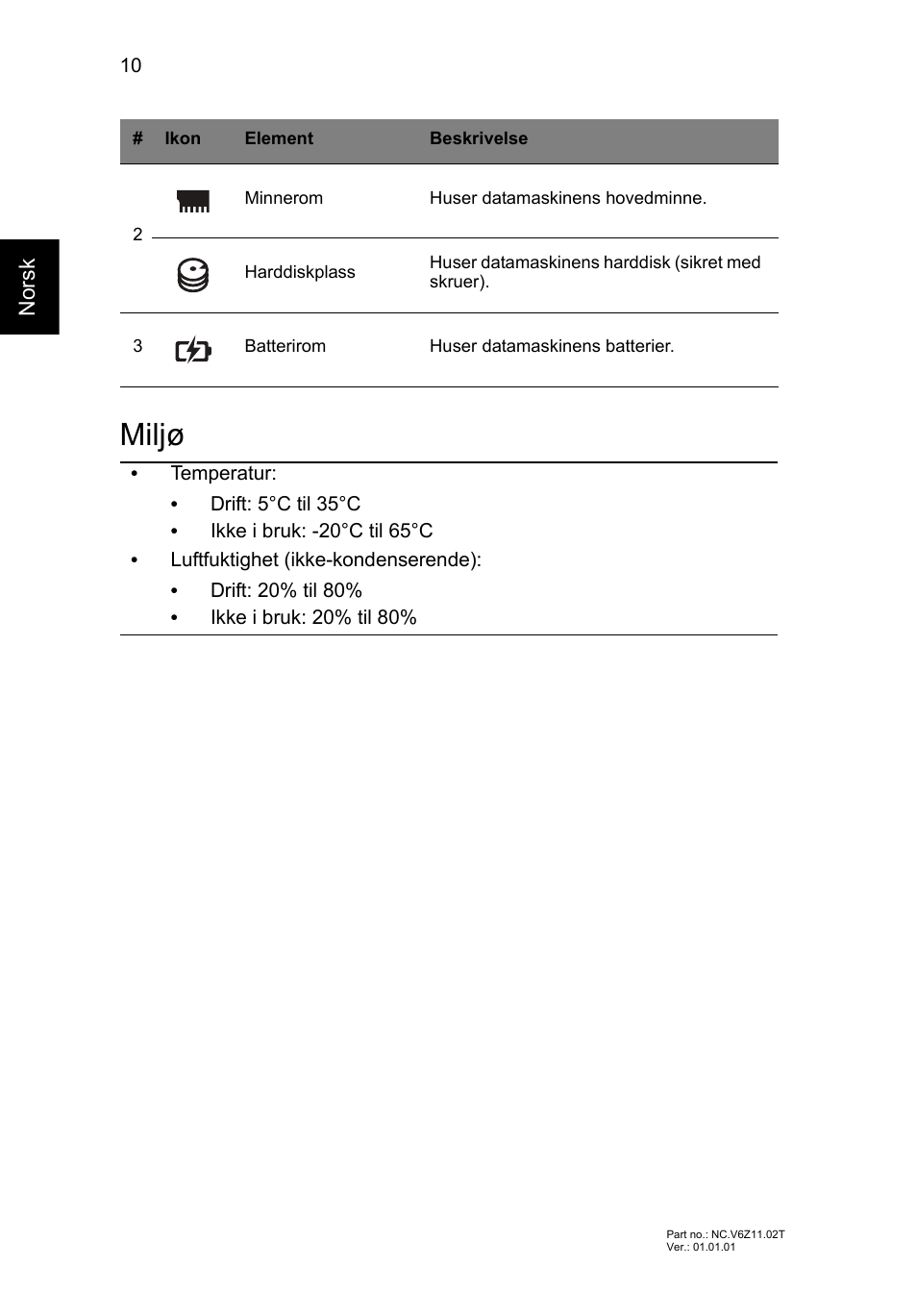 Miljø | Acer TravelMate P453-MG User Manual | Page 86 / 312