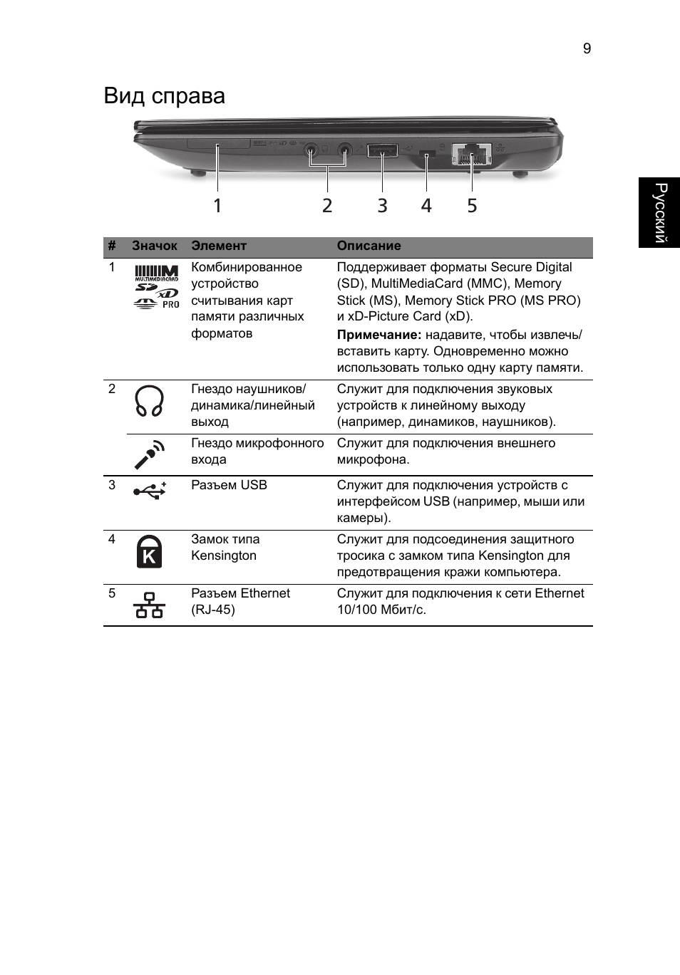 Вид справа | Acer AO522 User Manual | Page 125 / 302