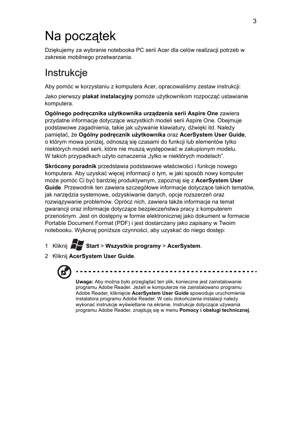 Na początek, Instrukcje | Acer AO522 User Manual | Page 131 / 302