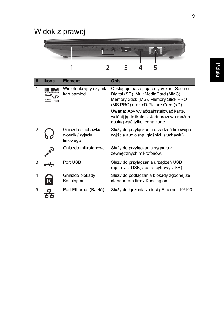 Widok z prawej | Acer AO522 User Manual | Page 137 / 302