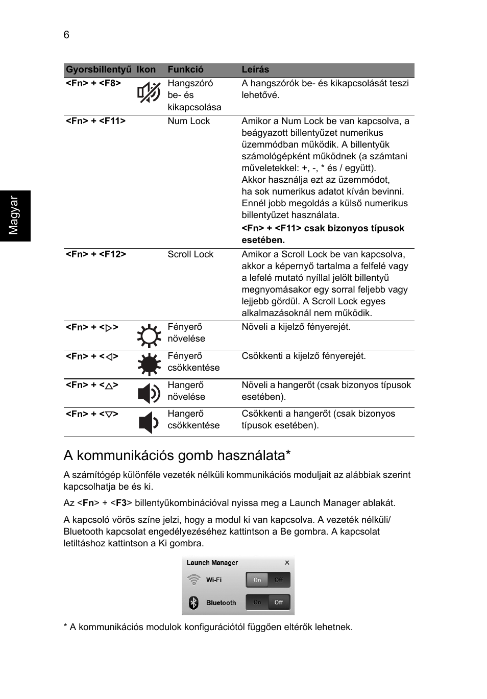 A kommunikációs gomb használata | Acer AO522 User Manual | Page 144 / 302