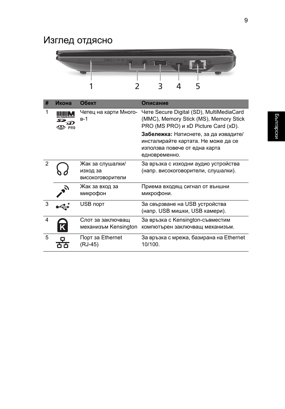 Изглед отдясно | Acer AO522 User Manual | Page 207 / 302