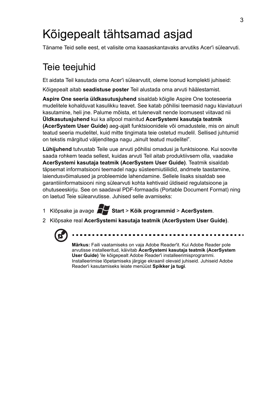 Kõigepealt tähtsamad asjad, Teie teejuhid | Acer AO522 User Manual | Page 213 / 302