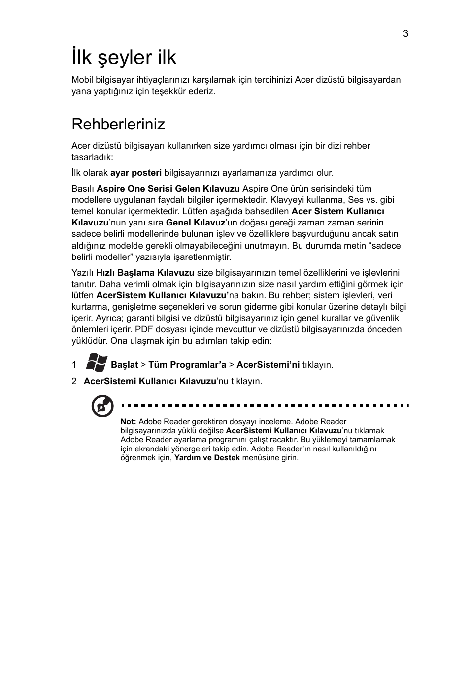 Ilk şeyler ilk, Rehberleriniz | Acer AO522 User Manual | Page 235 / 302