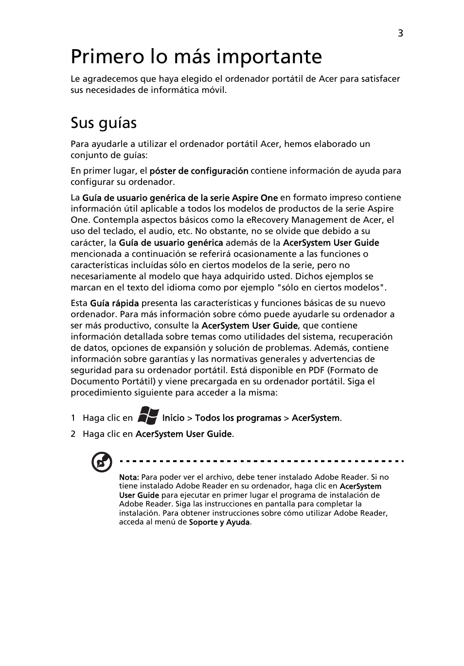 Primero lo más importante, Sus guías | Acer AO522 User Manual | Page 47 / 302