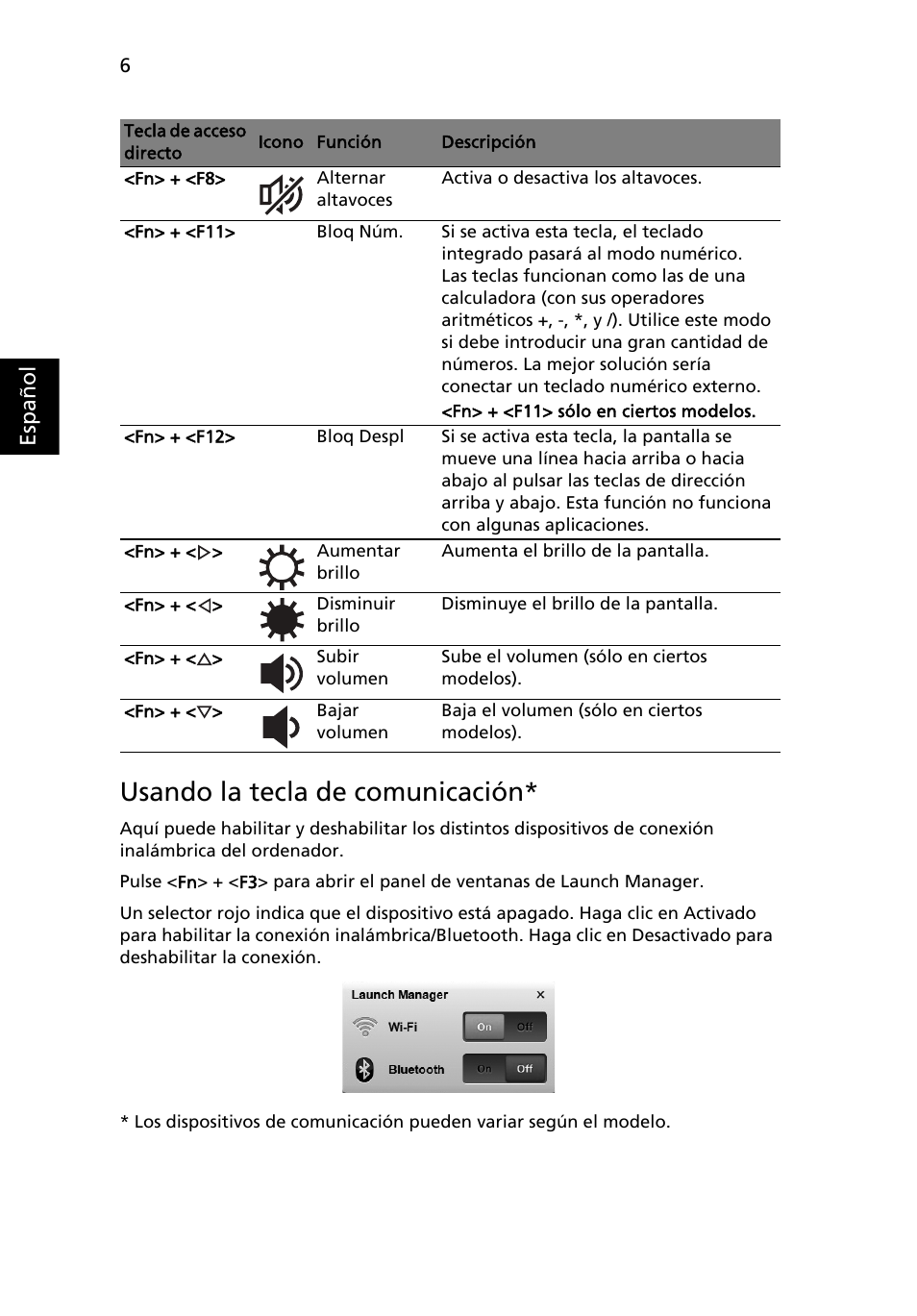 Usando la tecla de comunicación | Acer AO522 User Manual | Page 50 / 302