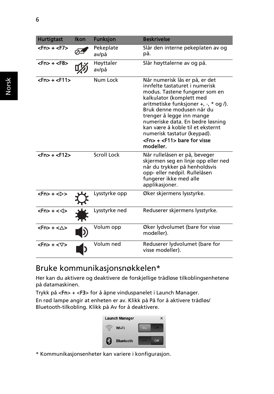 Bruke kommunikasjonsnøkkelen, Norsk | Acer AO522 User Manual | Page 82 / 302