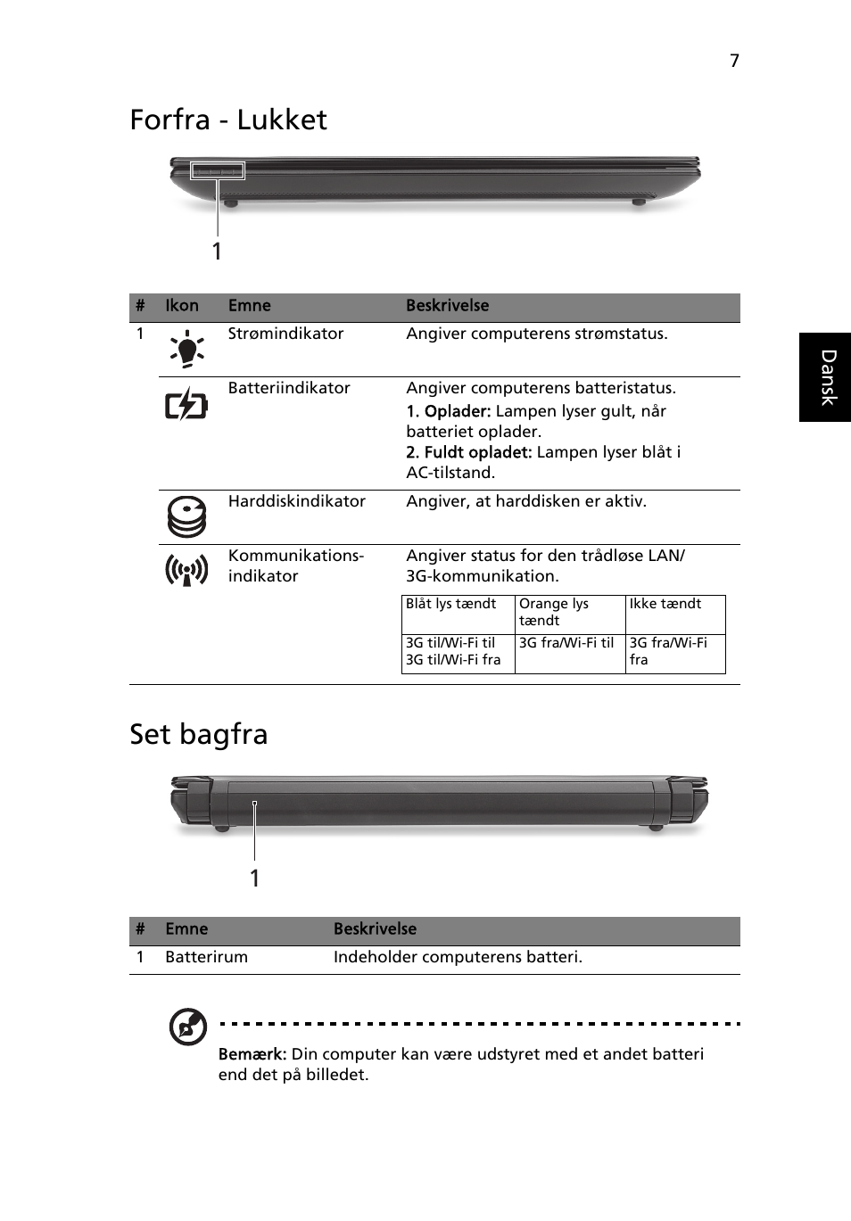 Forfra - lukket, Set bagfra, Forfra - lukket set bagfra | Acer AO522 User Manual | Page 93 / 302