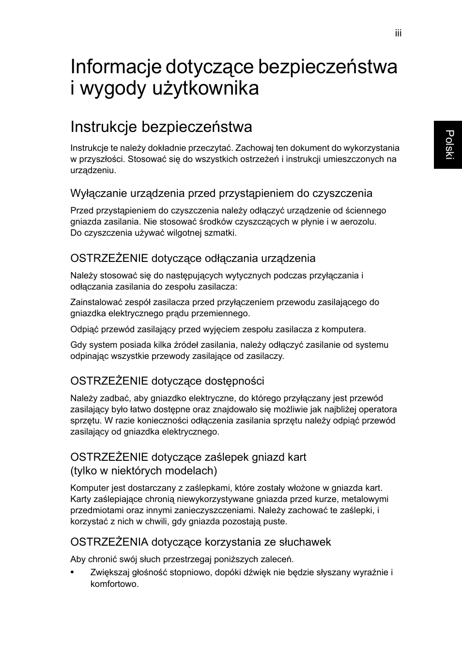 Instrukcje bezpieczeństwa | Acer TravelMate B113-M User Manual | Page 1111 / 2734