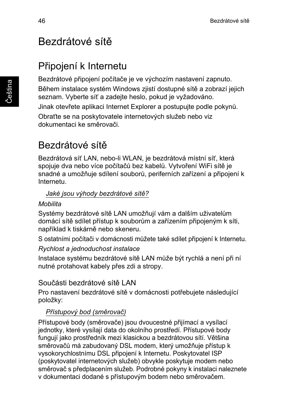 Bezdrátové sítě, Připojení k internetu | Acer TravelMate B113-M User Manual | Page 1358 / 2734