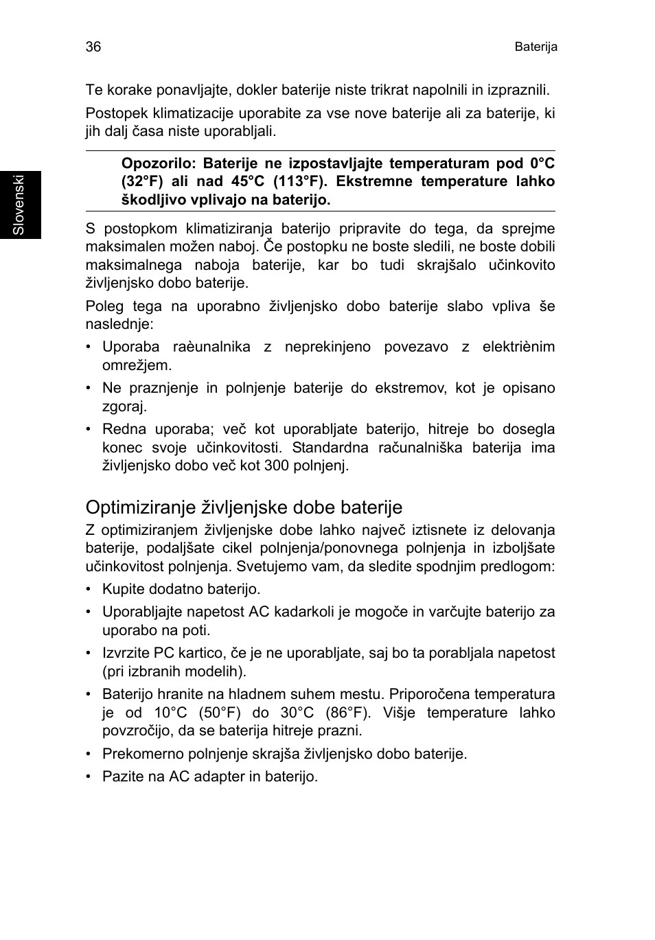 Optimiziranje življenjske dobe baterije | Acer TravelMate B113-M User Manual | Page 1528 / 2734
