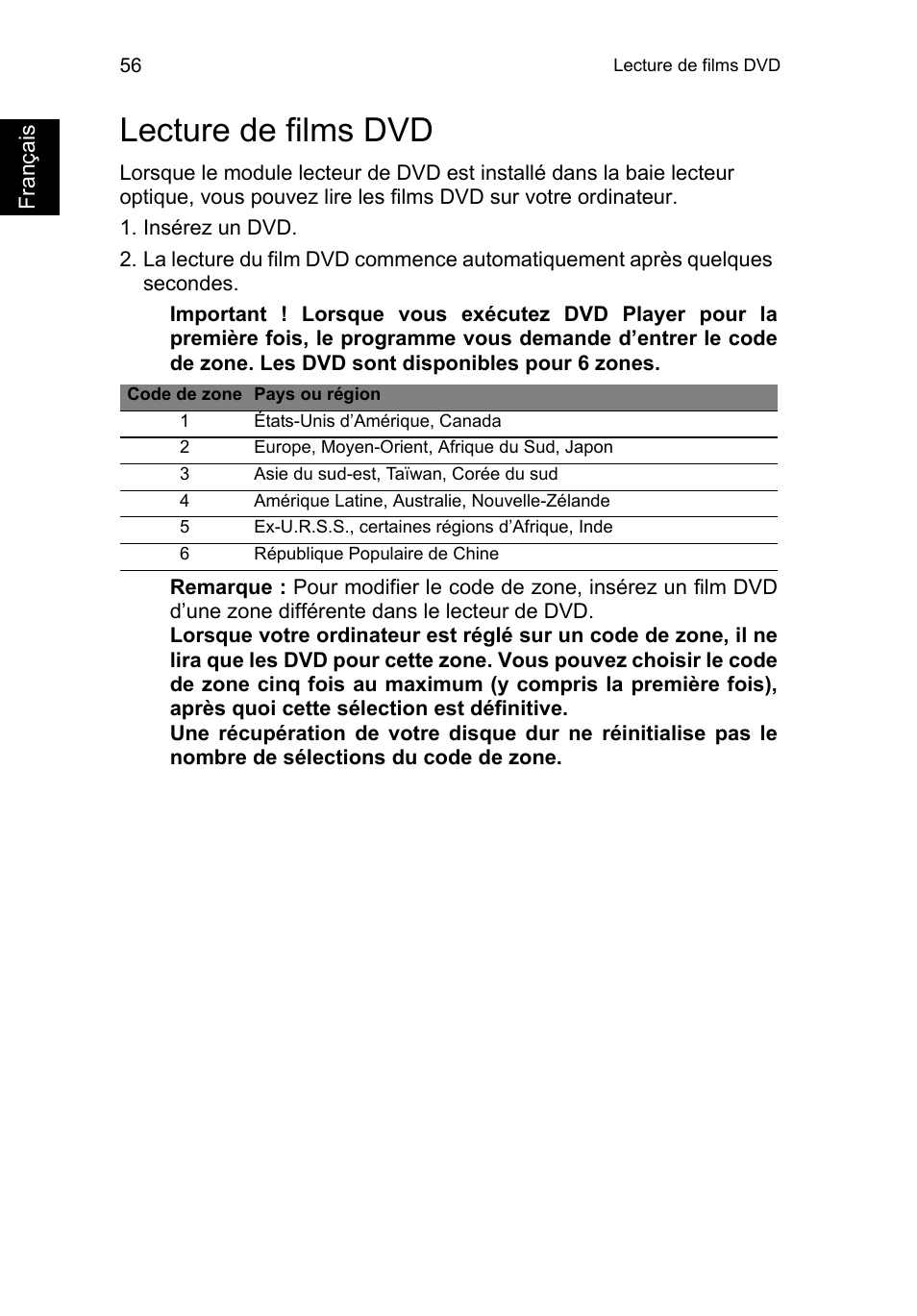 Lecture de films dvd | Acer TravelMate B113-M User Manual | Page 164 / 2734