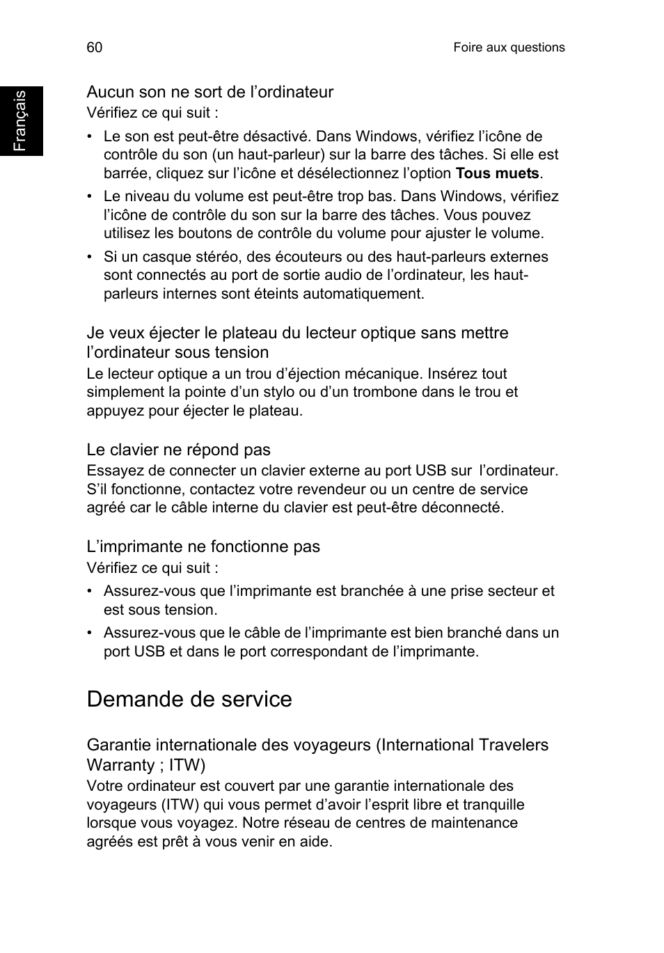 Demande de service | Acer TravelMate B113-M User Manual | Page 168 / 2734