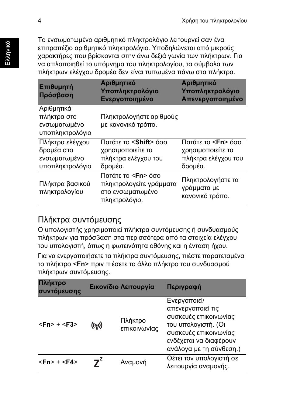 Πλήκτρα συντόμευσης, Πλήκτρα συντόµευσης | Acer TravelMate B113-M User Manual | Page 2136 / 2734