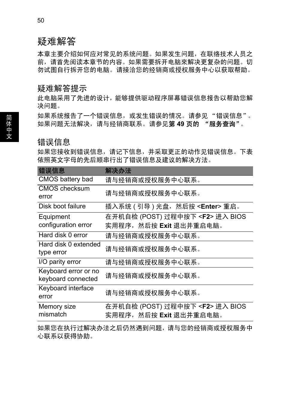 疑难解答, 疑难解答提示, 错误信息 | Acer TravelMate B113-M User Manual | Page 2538 / 2734