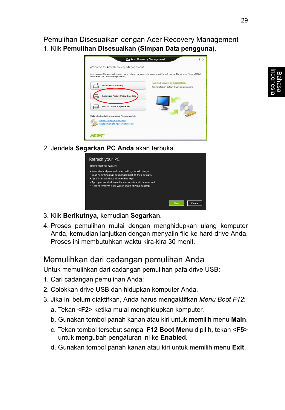 Memulihkan dari cadangan pemulihan anda | Acer TravelMate B113-M User Manual | Page 2597 / 2734