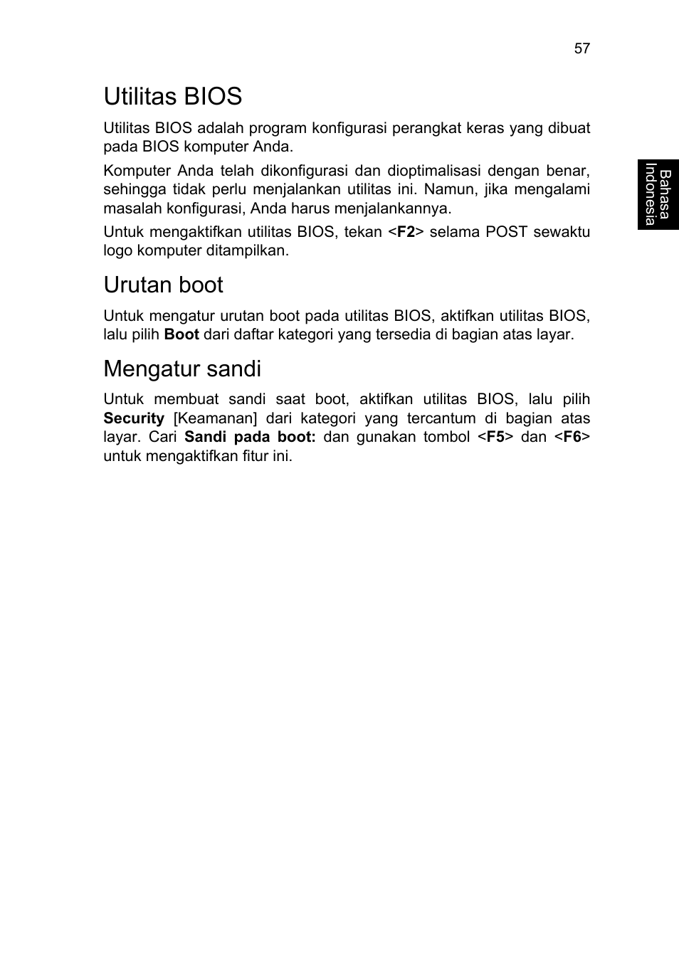 Utilitas bios, Urutan boot, Mengatur sandi | Acer TravelMate B113-M User Manual | Page 2625 / 2734