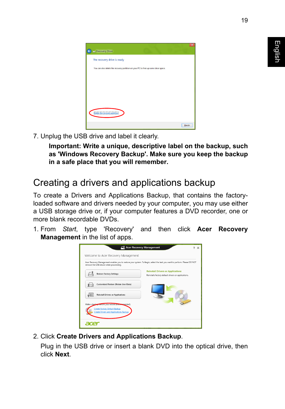 Creating a drivers and applications backup | Acer TravelMate B113-M User Manual | Page 39 / 2734