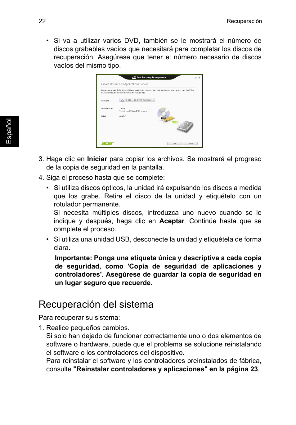 Recuperación del sistema | Acer TravelMate B113-M User Manual | Page 418 / 2734