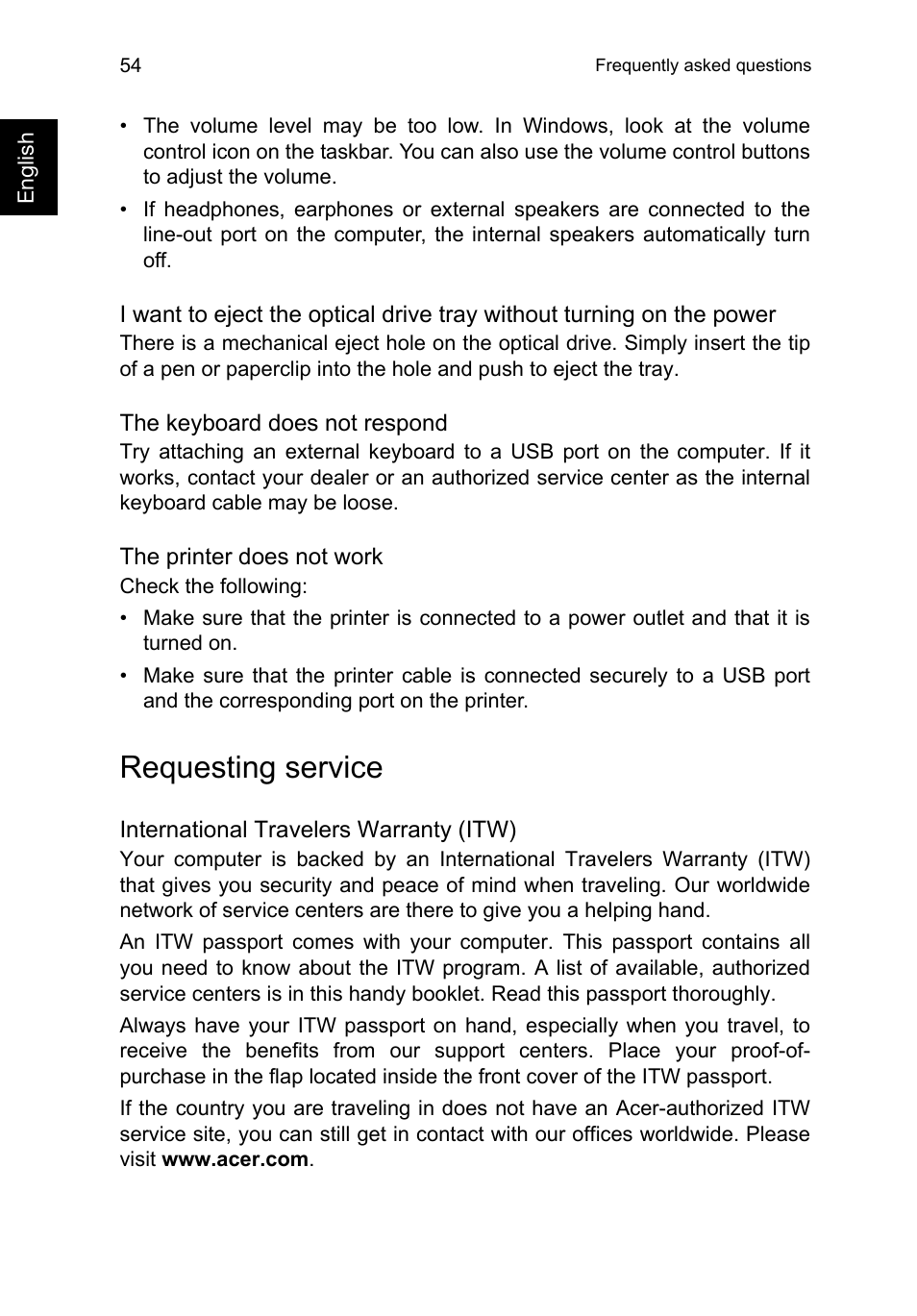 Requesting service | Acer TravelMate B113-M User Manual | Page 74 / 2734