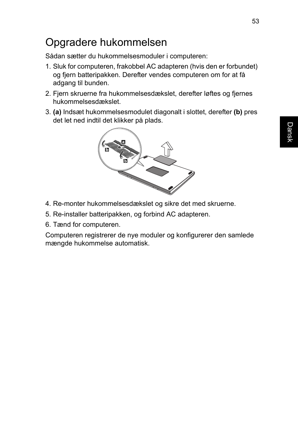 Opgradere hukommelsen | Acer TravelMate B113-M User Manual | Page 813 / 2734