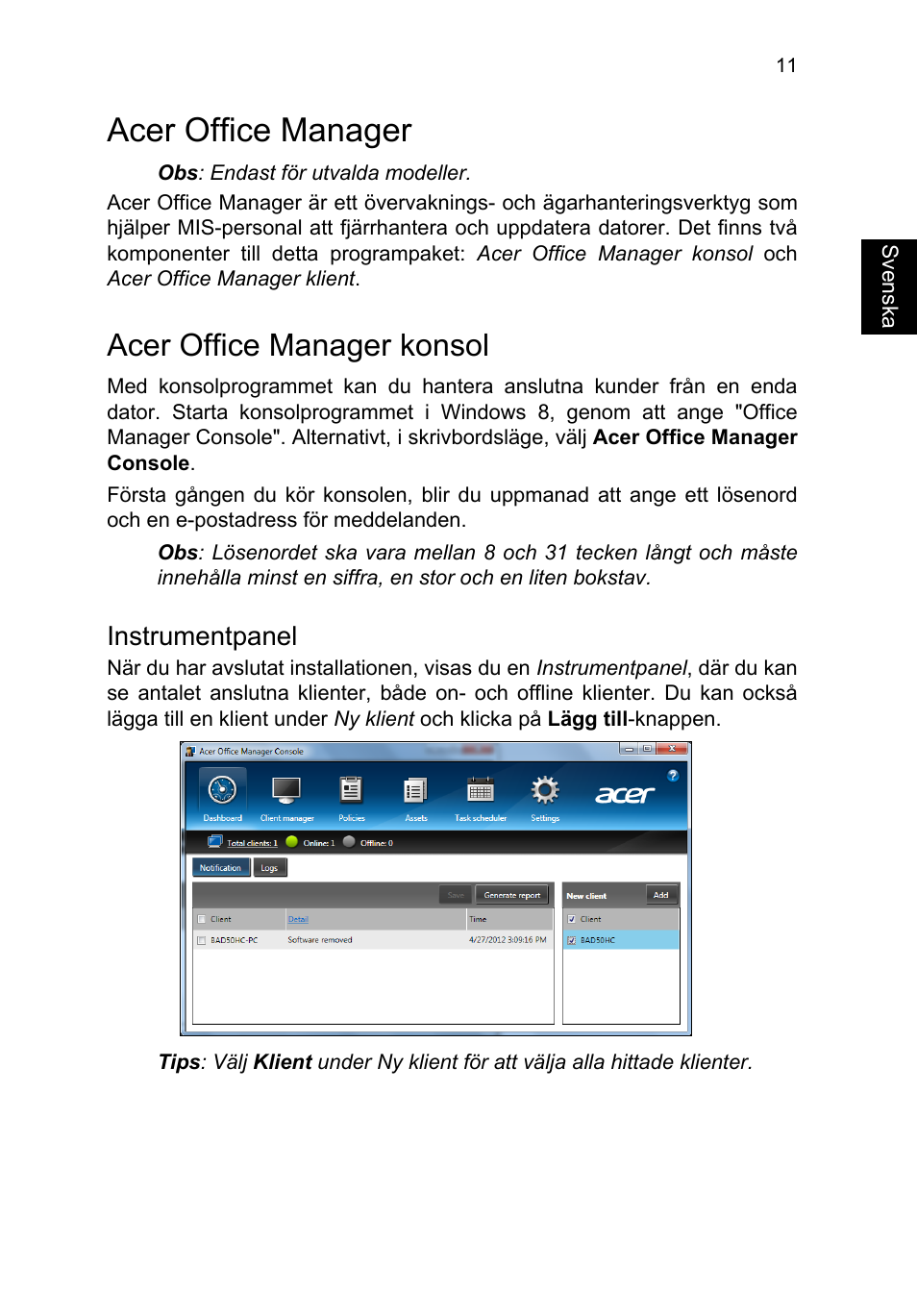 Acer office manager, Acer office manager konsol, Instrumentpanel | Acer TravelMate B113-M User Manual | Page 861 / 2734
