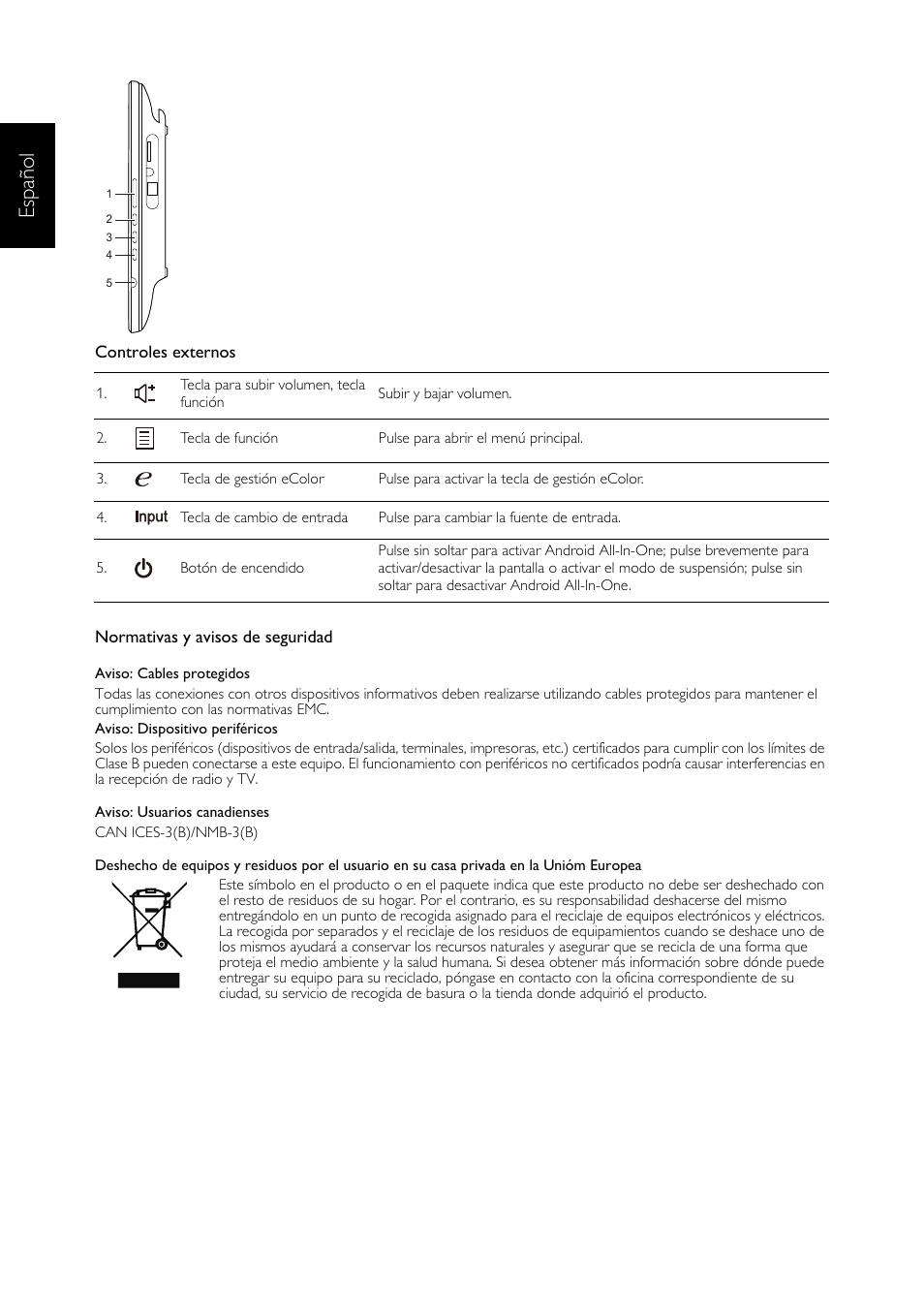 Españ ol | Acer DA223HQL User Manual | Page 12 / 40