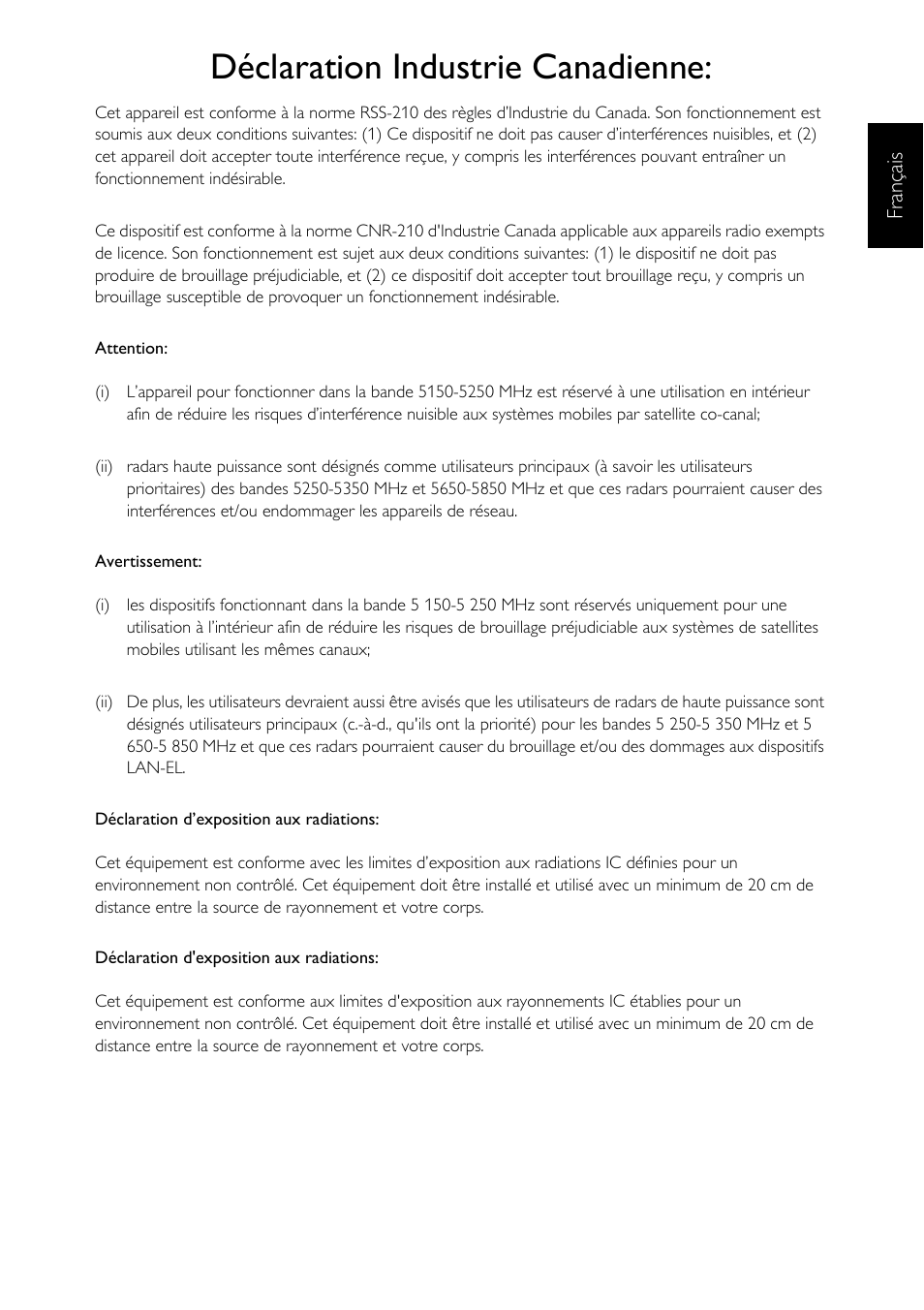 Déclaration industrie canadienne | Acer DA223HQL User Manual | Page 21 / 40