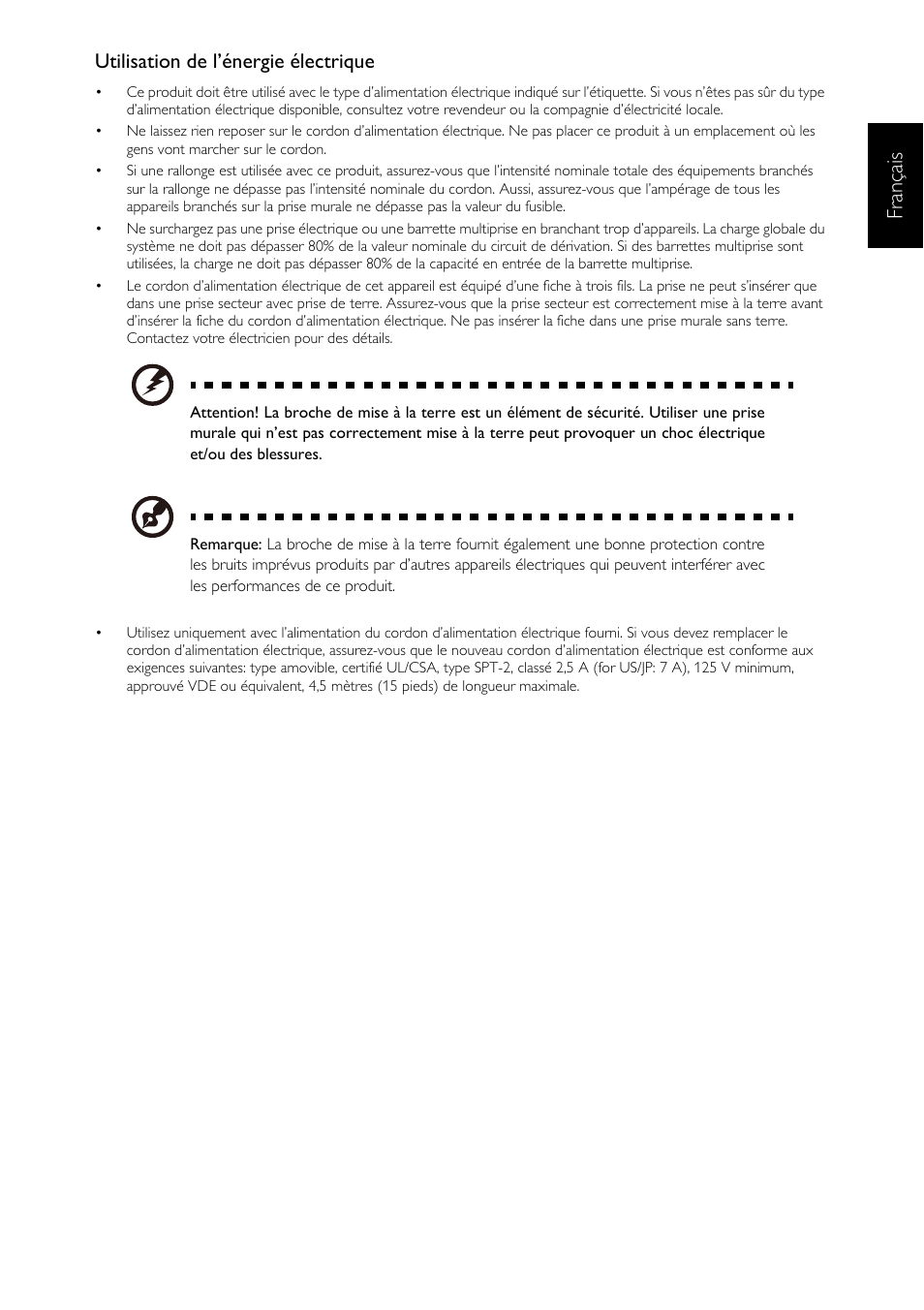 França is, Utilisation de l’énergie électrique | Acer DA223HQL User Manual | Page 23 / 40