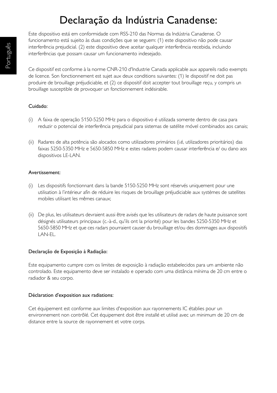 Declaração da indústria canadense | Acer DA223HQL User Manual | Page 28 / 40