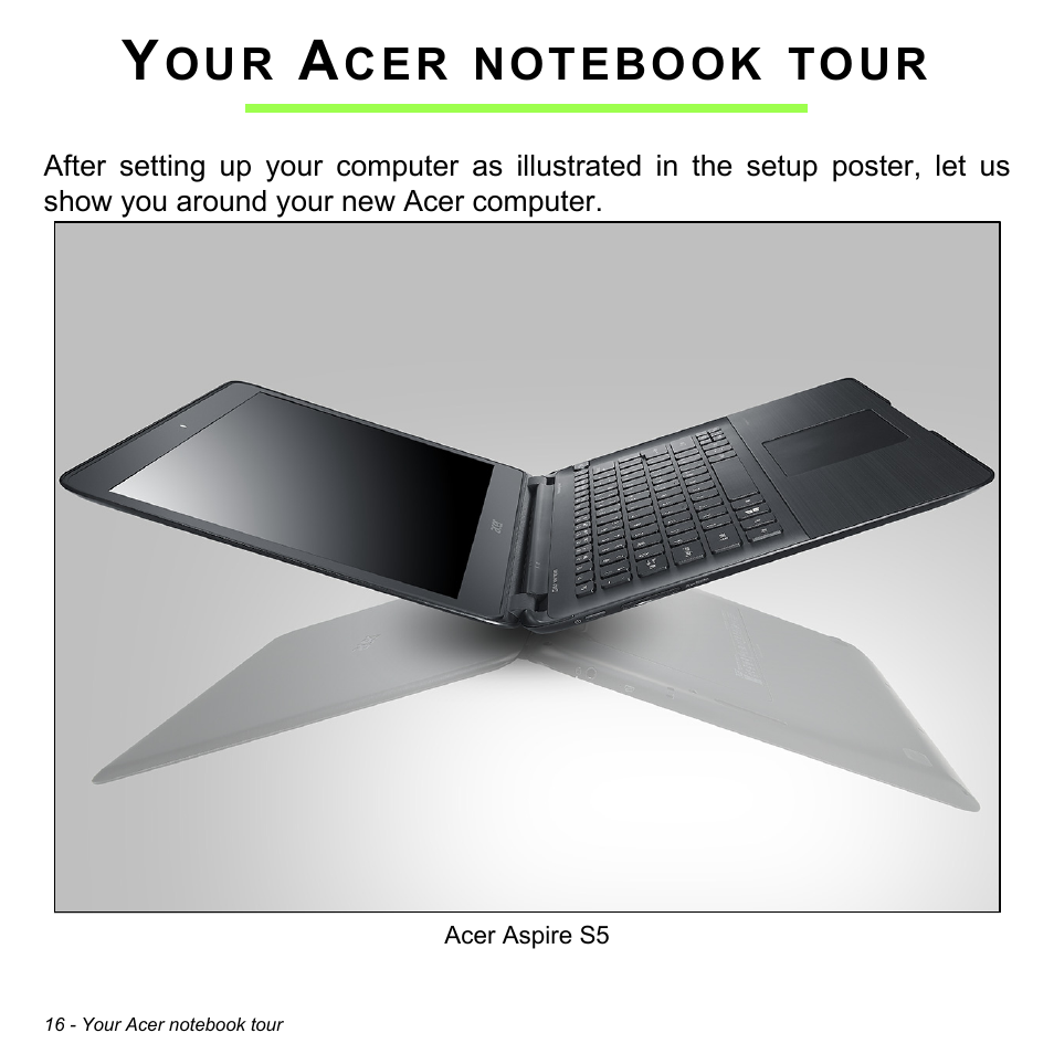 Your acer notebook tour | Acer Aspire S5-391 User Manual | Page 16 / 111