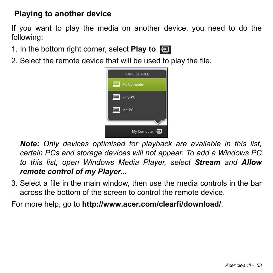 Playing to another device | Acer Aspire S5-391 User Manual | Page 53 / 111
