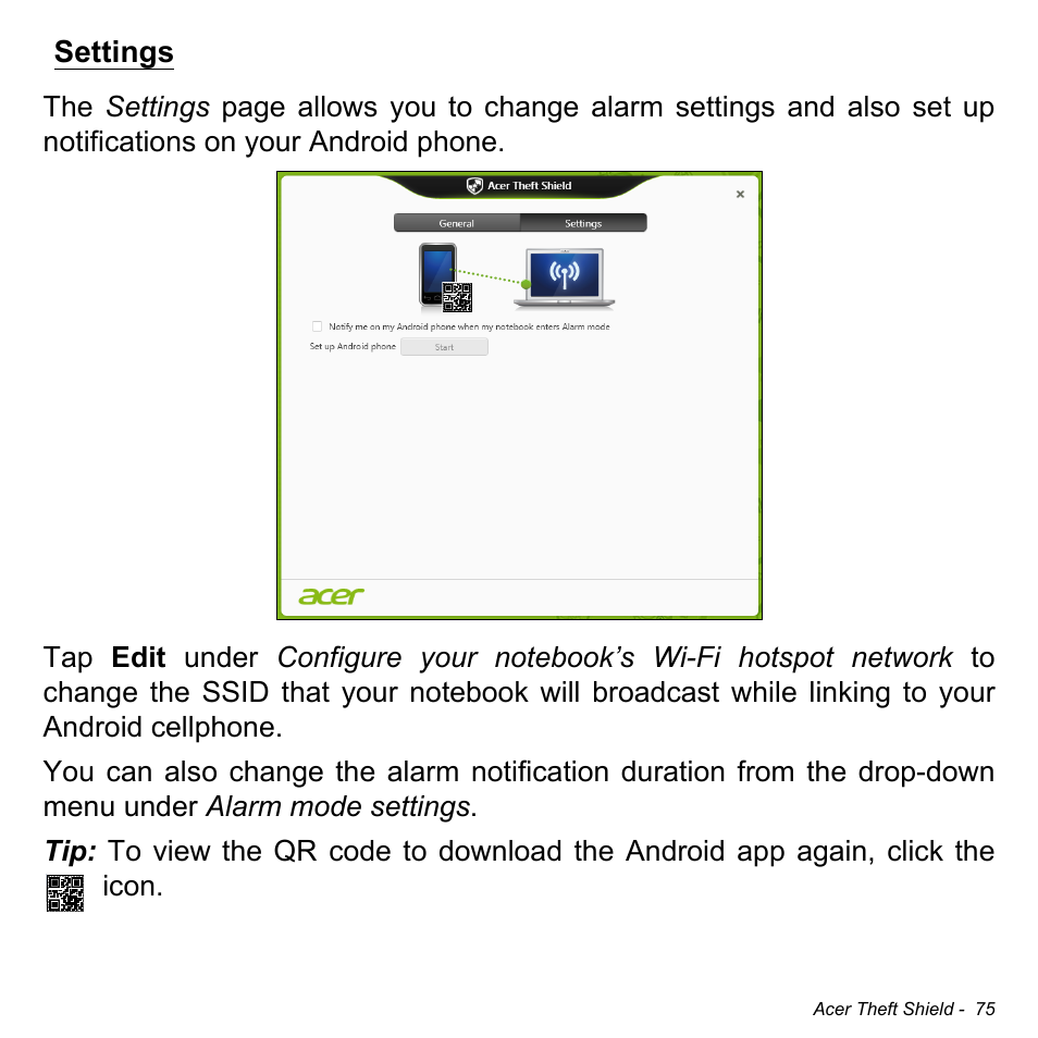 Settings | Acer Aspire S5-391 User Manual | Page 75 / 111