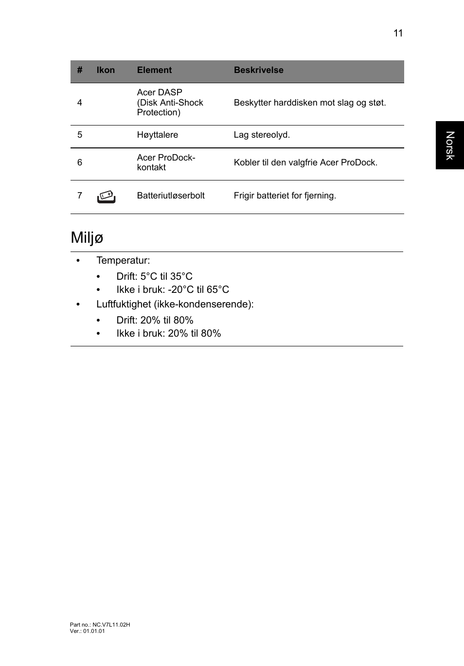 Miljø | Acer TravelMate P633-V User Manual | Page 101 / 357