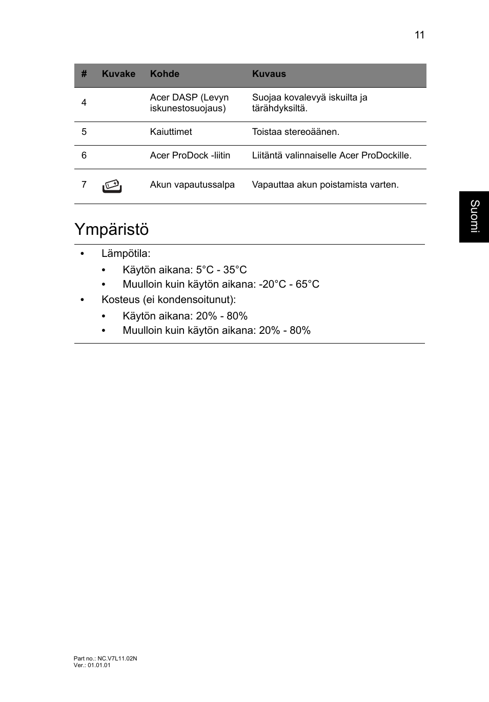 Ympäristö | Acer TravelMate P633-V User Manual | Page 137 / 357