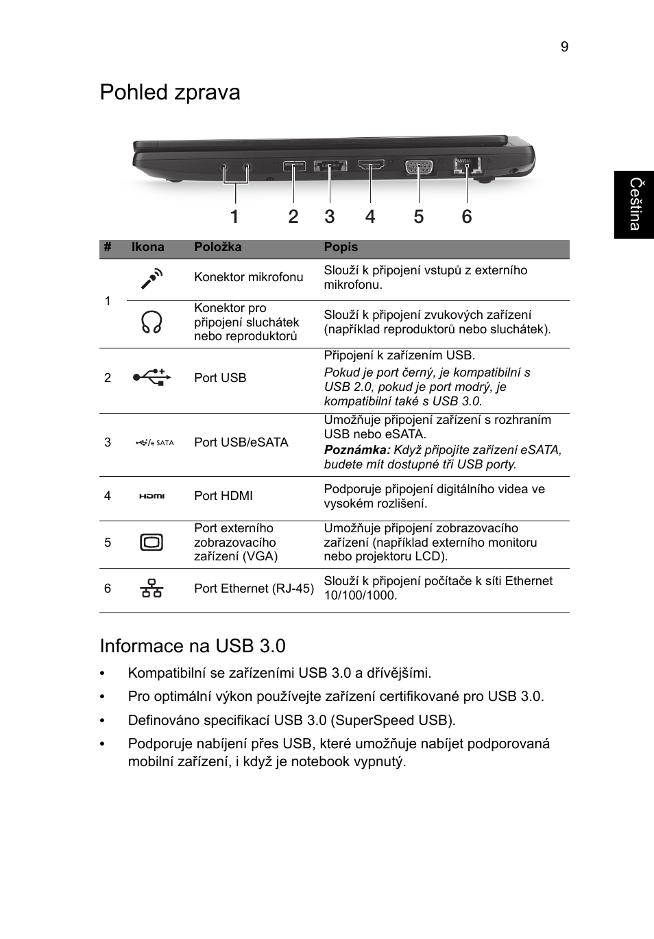 Pohled zprava, Informace na usb 3.0 | Acer TravelMate P633-V User Manual | Page 183 / 357