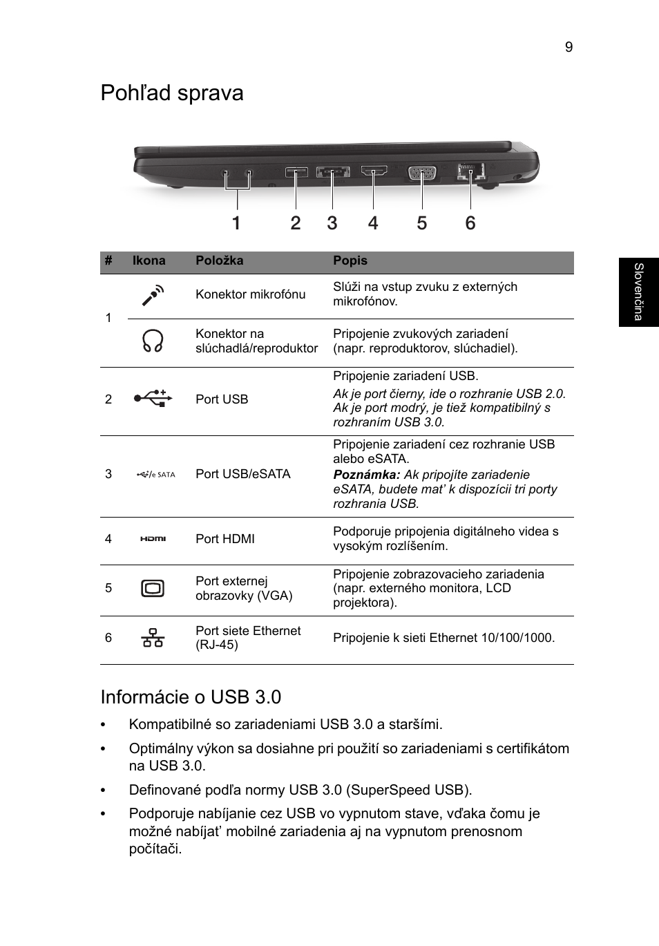 Pohľad sprava, Informácie o usb 3.0 | Acer TravelMate P633-V User Manual | Page 195 / 357