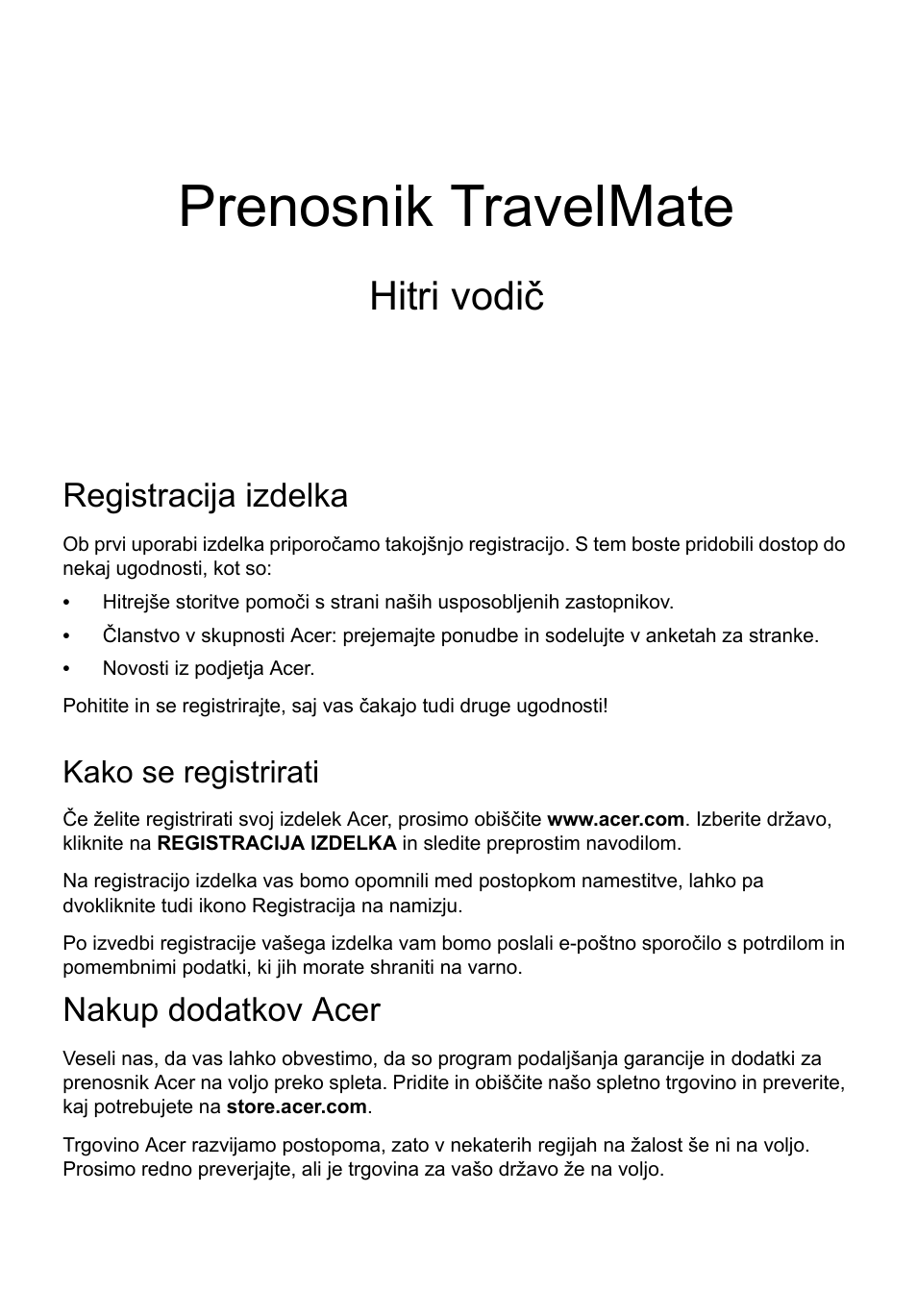 Slovenski, Registracija izdelka, Kako se registrirati | Nakup dodatkov acer, Prenosnik travelmate, Hitri vodič | Acer TravelMate P633-V User Manual | Page 199 / 357