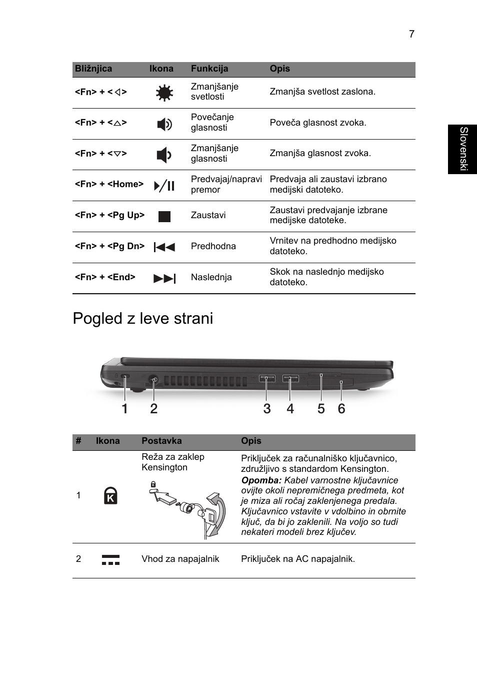 Pogled z leve strani | Acer TravelMate P633-V User Manual | Page 205 / 357