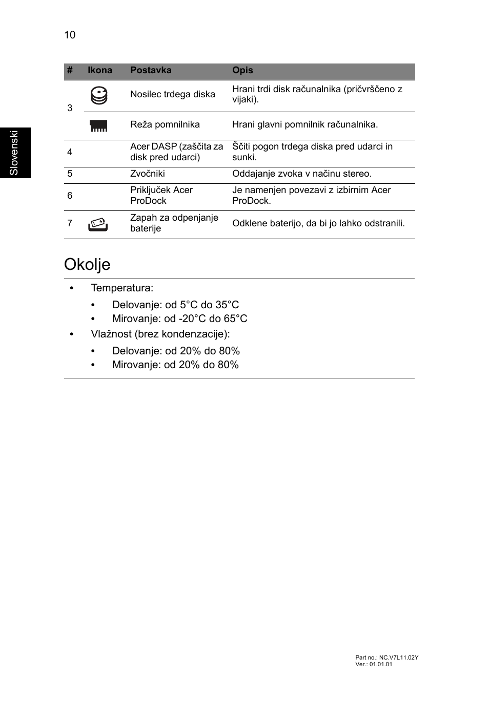 Okolje | Acer TravelMate P633-V User Manual | Page 208 / 357