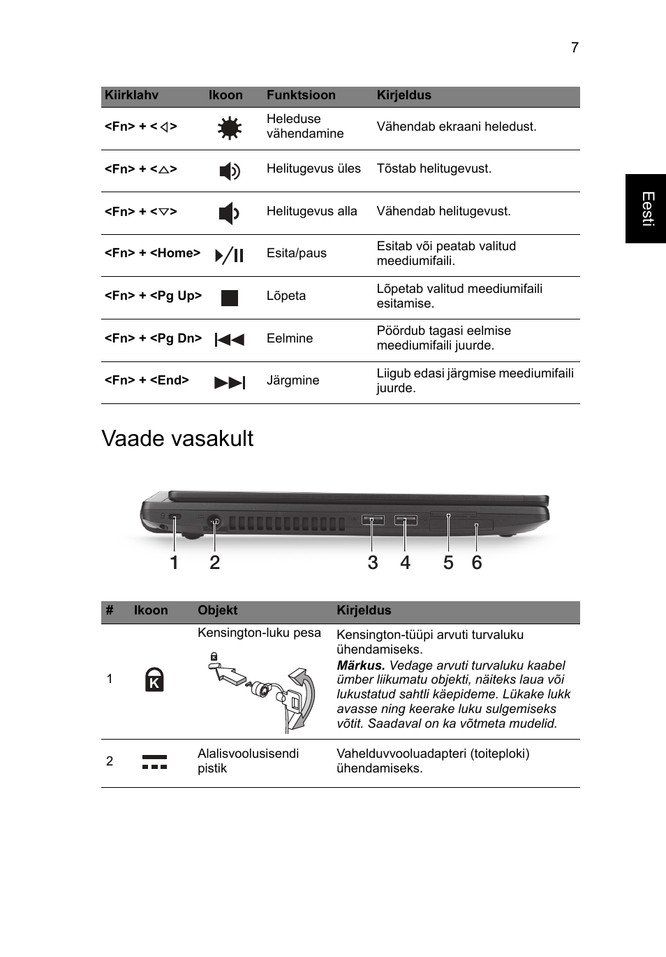 Vaade vasakult | Acer TravelMate P633-V User Manual | Page 251 / 357